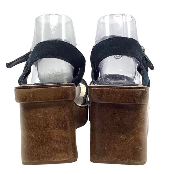 RIVERSTONE 90s does 70s Y2K Wooden Platform Cut-Out Wedge Sandals Embellished - Picture 7 of 9